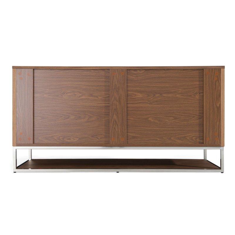 Gümüş Paslanmaz Çelik Ayaklı Ceviz Kaplama 3 Çekmeceli Modern Şifonyer - 148 cm - 295204