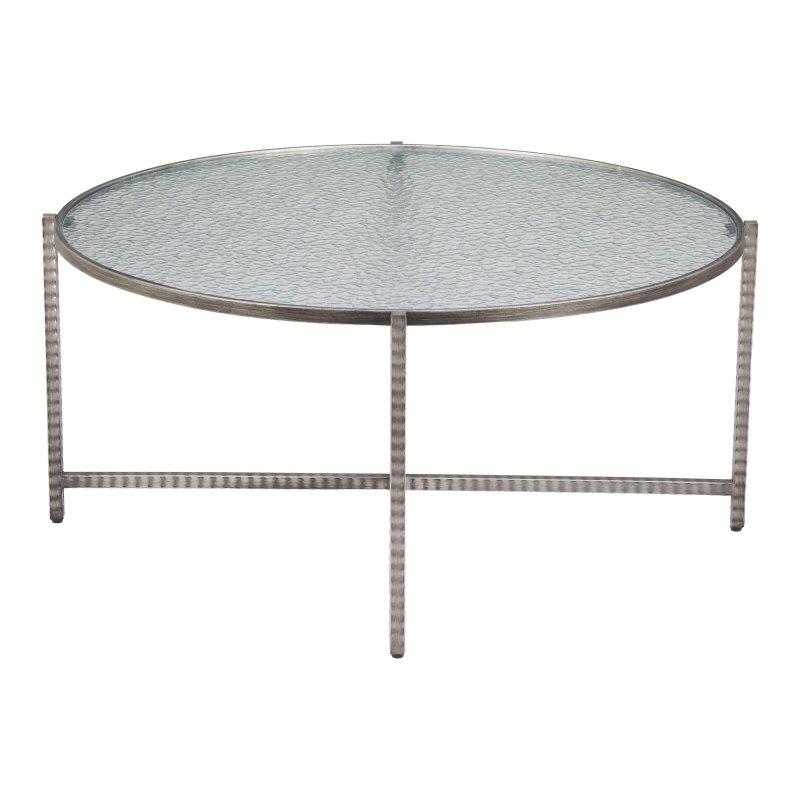 Gümüş Rengi Çelik Kaide Ayaklı Dalgalı Cam Yuvarlak Orta Sehpa - 103x47 cm - 239586