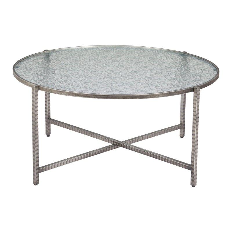Gümüş Rengi Çelik Kaide Ayaklı Dalgalı Cam Yuvarlak Orta Sehpa - 103x47 cm - 239586