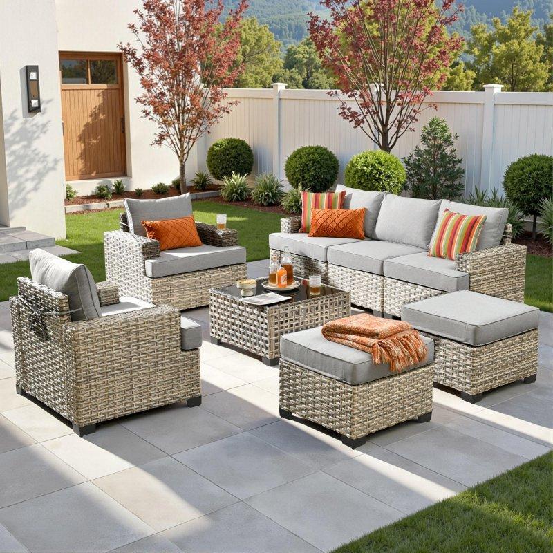 Güneş Enerjili Orta Sehpalı Geniş Kolçaklı Rattan Bahçe Takımı - 269026
