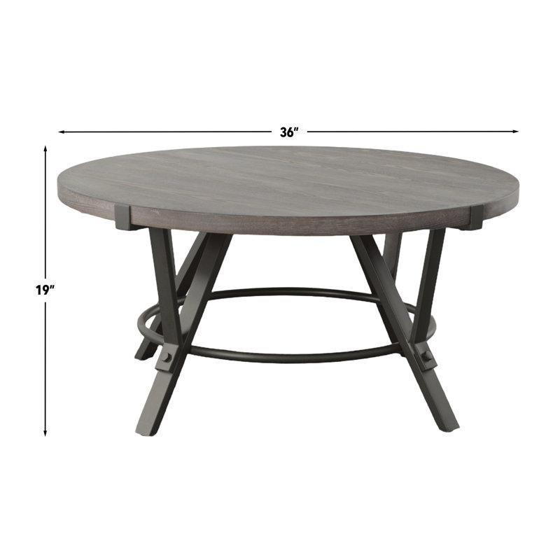 Gunmetal Gri Demir Ayaklı Ahşap Endüstriyel Yuvarlak Orta Sehpa - 92 cm - 246035