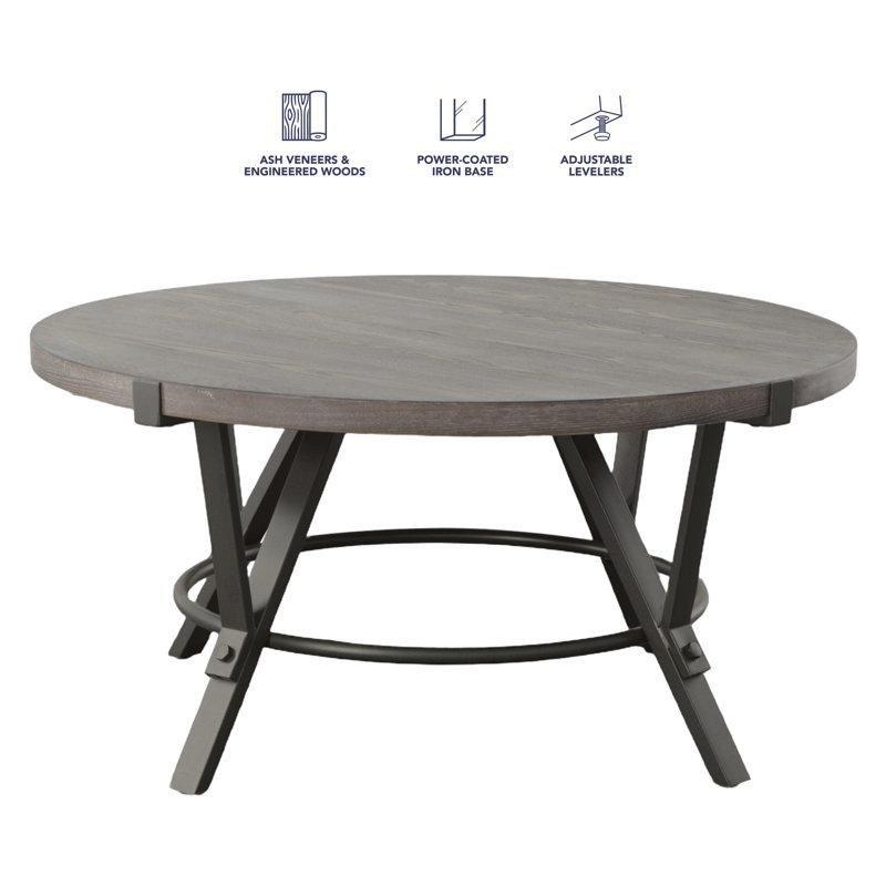 Gunmetal Gri Demir Ayaklı Ahşap Endüstriyel Yuvarlak Orta Sehpa - 92 cm - 246035