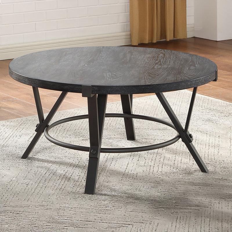 Gunmetal Gri Demir Ayaklı Ahşap Endüstriyel Yuvarlak Orta Sehpa - 92 cm - 246035