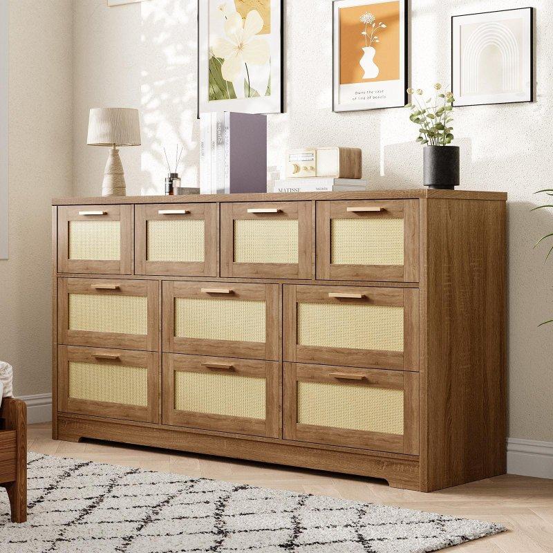Hasır Detaylı MDF 10 Çekmeceli Şifonyer - 150 cm - 306032