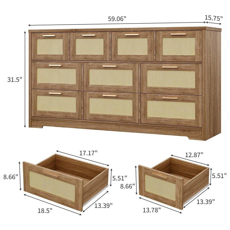 Hasır Detaylı MDF 10 Çekmeceli Şifonyer - 150 cm - 306032