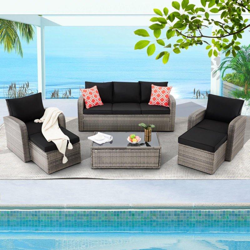 Hava Koşullarına Dayanıklı Ateş Çukurlu Modüler Rattan Bahçe Takımı - 275877