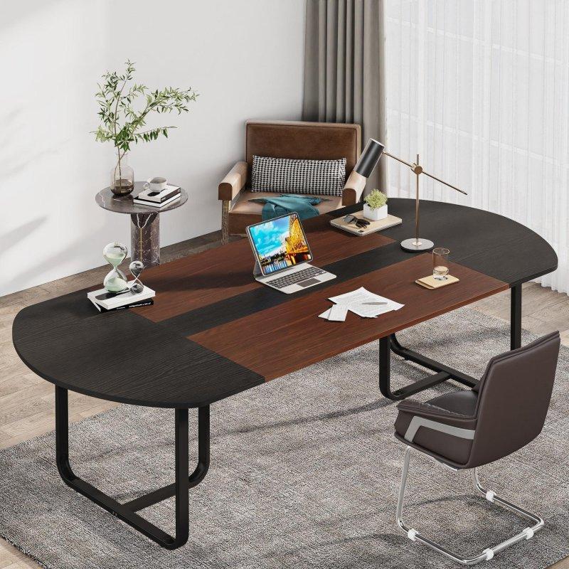 İki Renkli Ahşap Metal Ayaklı Oval Ofis Masası - 180 cm - 326041