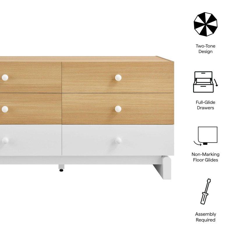 İki Renkli MDF 6 Çekmeceli Blok Tasarımlı Şifonyer - 141 cm - 306720