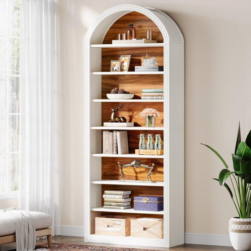 İki Renkli MDF Kemerli 8 Raflı Kitaplık - 81x30x203 cm - 319634