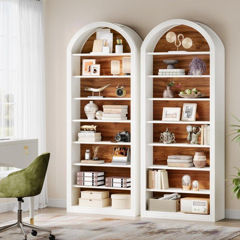 İki Renkli MDF Kemerli 8 Raflı Kitaplık - 81x30x203 cm - 319634