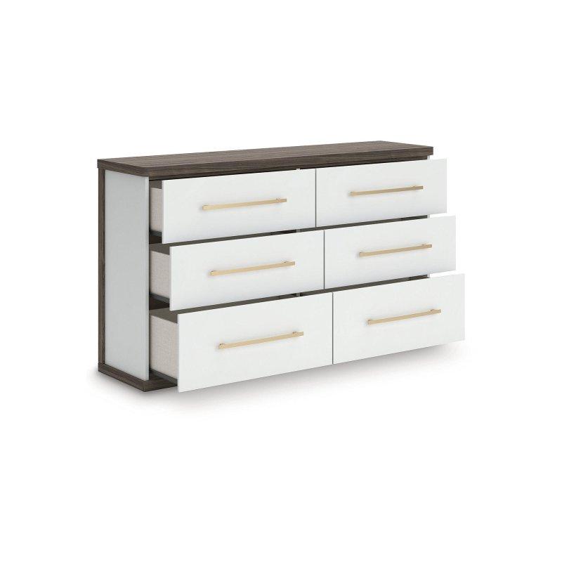 İki Renkli MDF ve Laminat 6 Çekmeceli Şifonyer - 153x89x41 cm - 308283