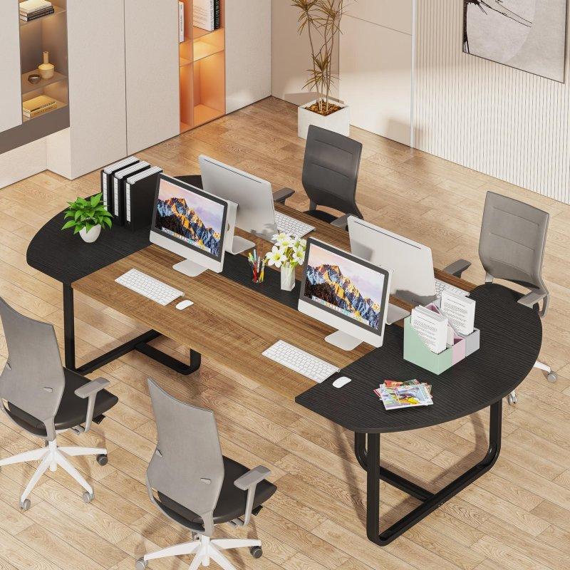 İki Renkli Metal Ayaklı Ahşap Oval Ofis Masası - 180x90 cm - 326776