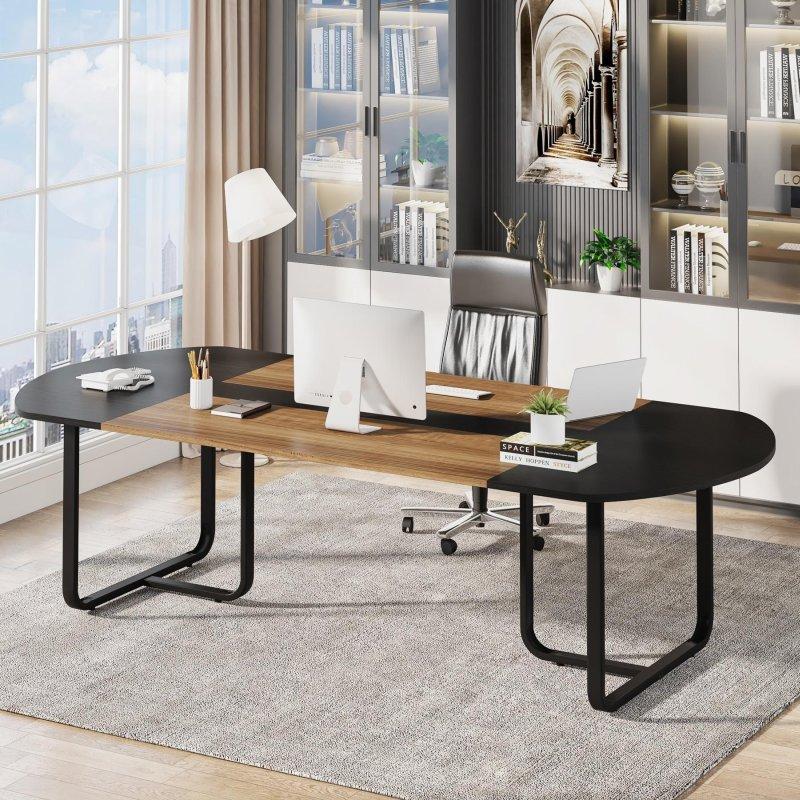 İki Renkli Metal Ayaklı Ahşap Oval Ofis Masası - 180x90 cm - 326776 İki Renkli Metal Ayaklı Ahşap Oval Ofis Masası - 180x90 cm - 326776