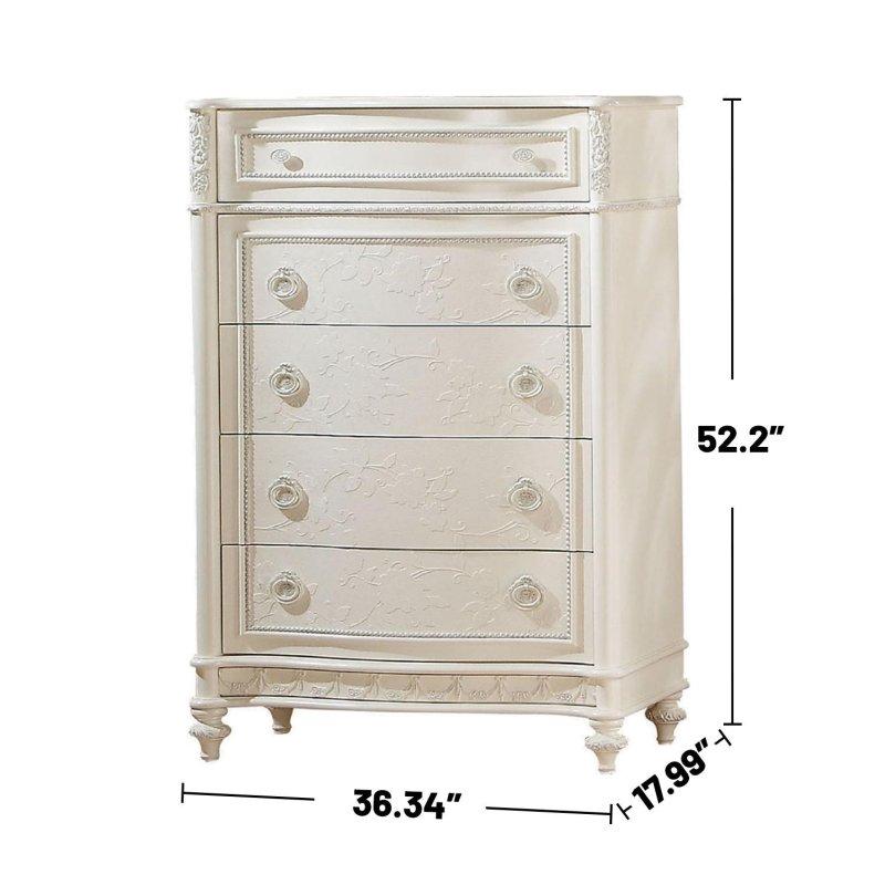 İnci Beyazı Ahşap 5 Çekmeceli Shabby Chic Şifonyer - 303560
