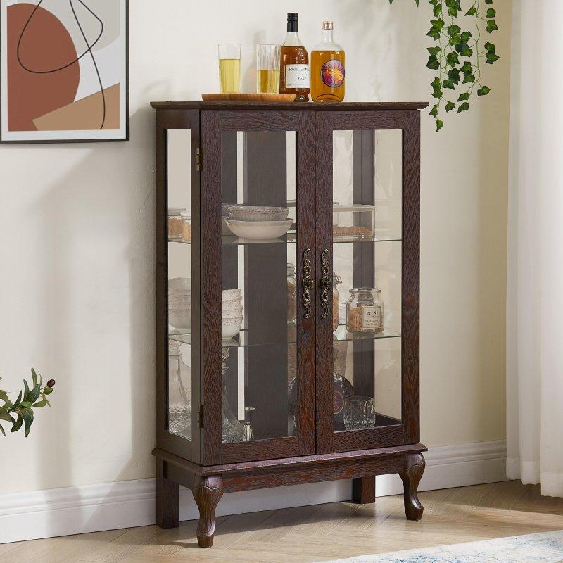 Işıklı Aynalı Cam Kapaklı MDF Kitaplık - 67x30x112 cm - 314593
