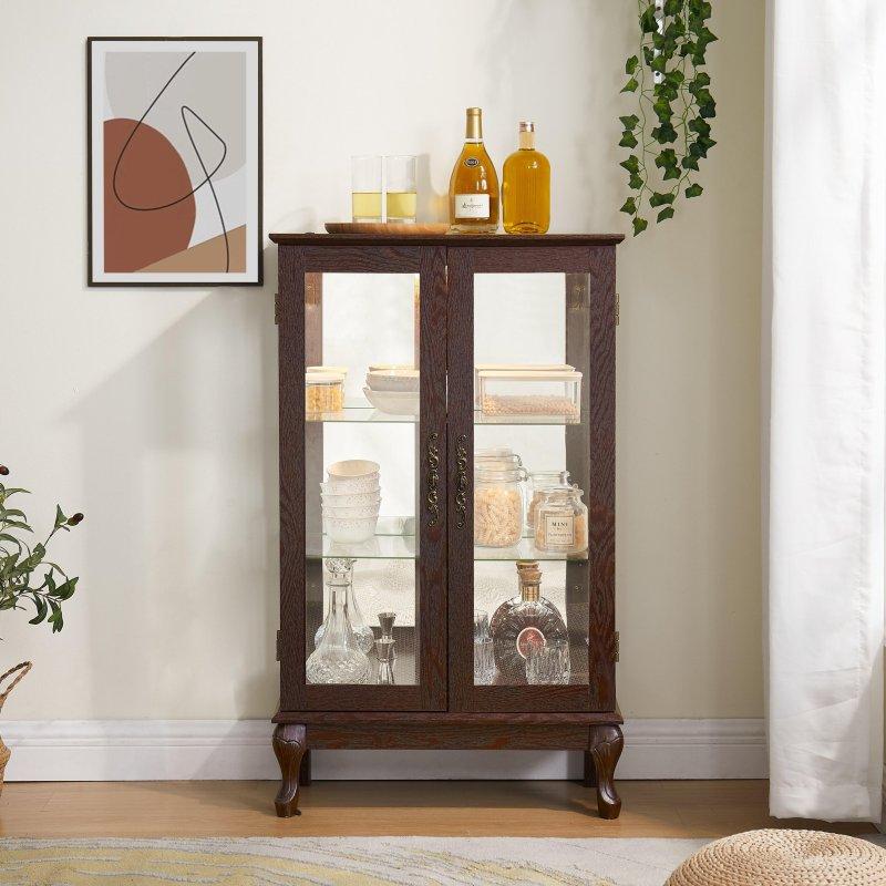 Işıklı Aynalı Cam Kapaklı MDF Kitaplık - 67x30x112 cm - 314593