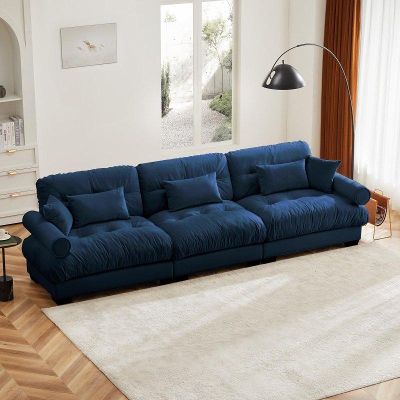 Kadife Ahşap İskeletli 3 Kişilik Yuvarlak Kollu Bohem Koltuk - 279048