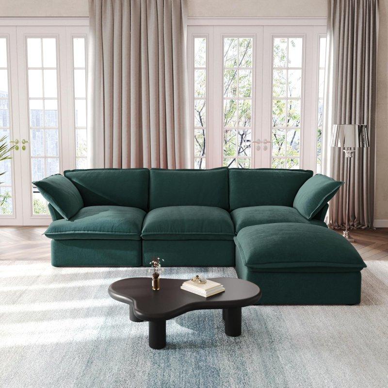 Kadife Ahşap Modüler Puflu Köşe Koltuk - 312x212 cm - 256117