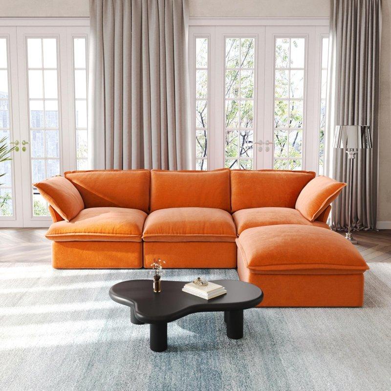Kadife Ahşap Modüler Puflu Köşe Koltuk - 312x212 cm - 256117
