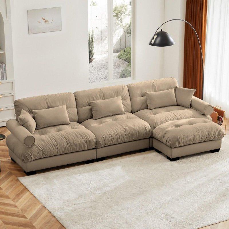 Kadife Ahşap Modüler Puflu Köşe Koltuk - 331x157 cm - 255325