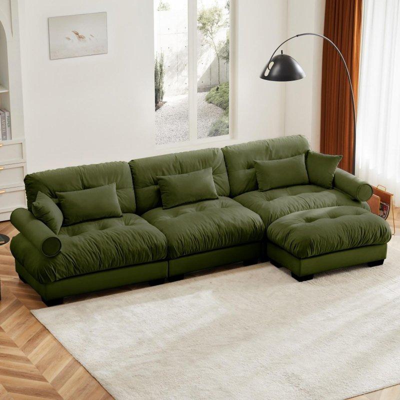 Kadife Ahşap Modüler Puflu Köşe Koltuk - 331x157 cm - 255325