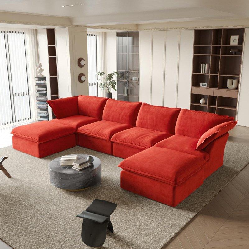Kadife Ahşap Modüler U Şekilli Köşe Koltuk - 414 cm - 256304
