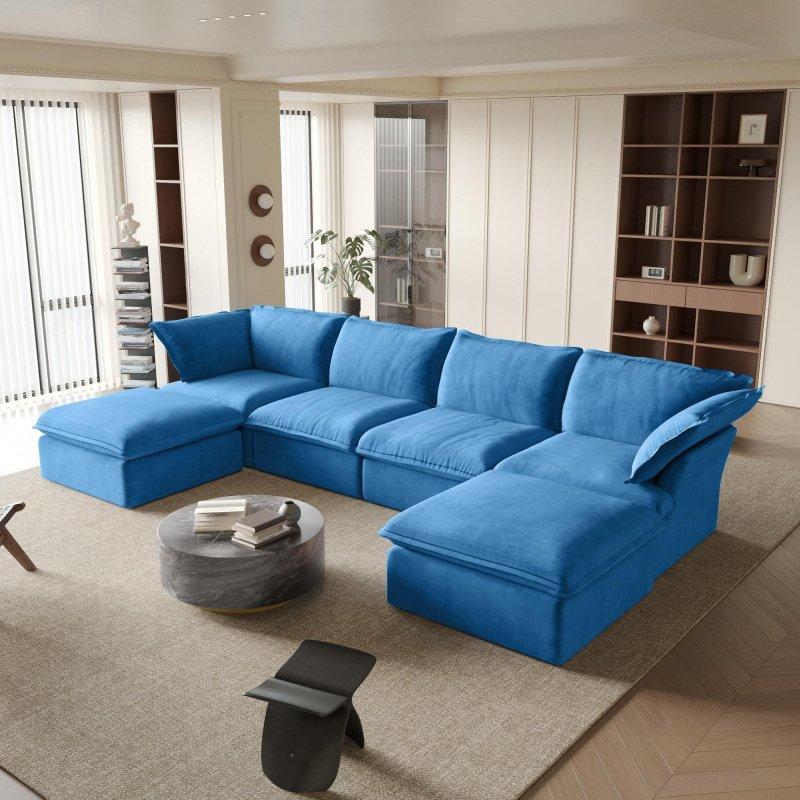 Kadife Ahşap Modüler U Şekilli Köşe Koltuk - 414 cm - 256304