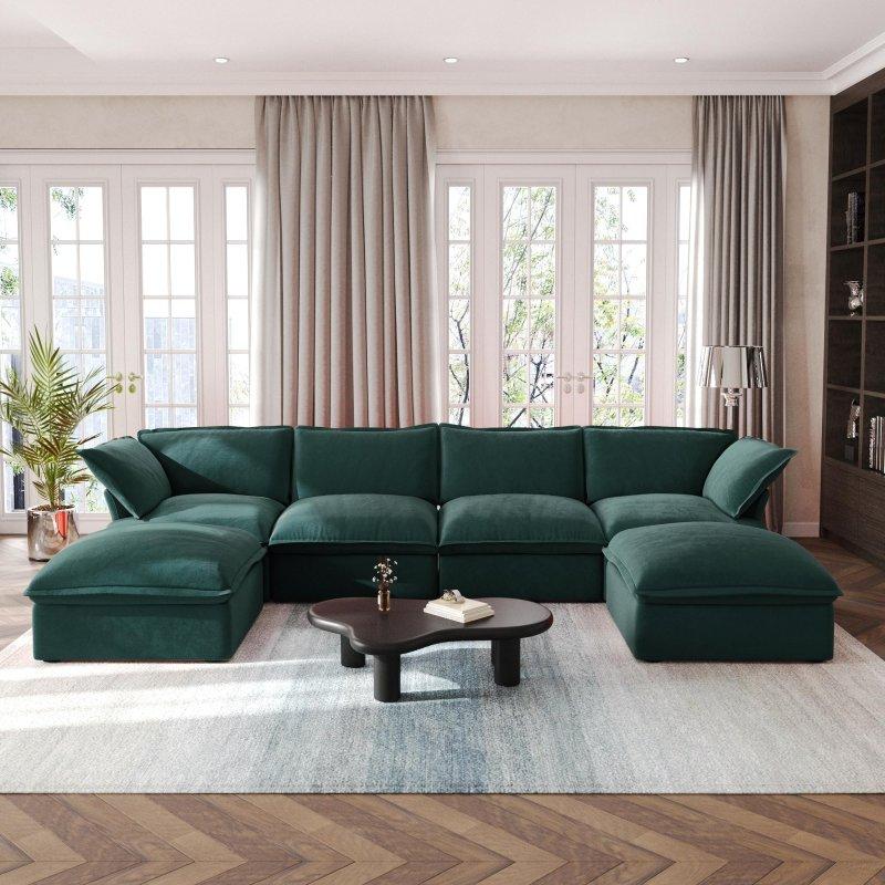 Kadife Ahşap Modüler U Şekilli Puflu Köşe Koltuk Takımı - 414x212 cm - 255821