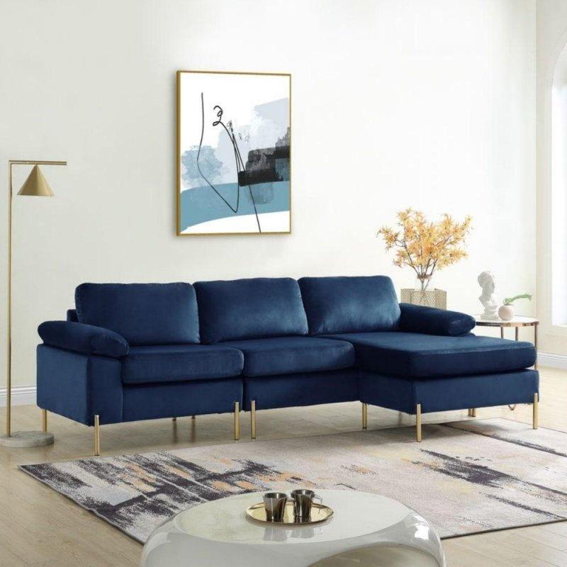 Kadife Döşemeli Metal Ayaklı Yönü Değiştirilebilir Köşe Koltuk - 257x132 cm - 255832