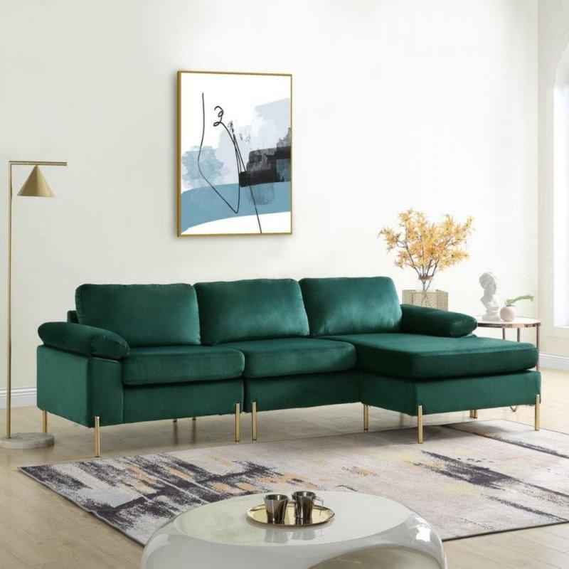 Kadife Döşemeli Metal Ayaklı Yönü Değiştirilebilir Köşe Koltuk - 257x132 cm - 255832 Kadife Döşemeli Metal Ayaklı Yönü Değiştirilebilir Köşe Koltuk - 257x132 cm - 255832