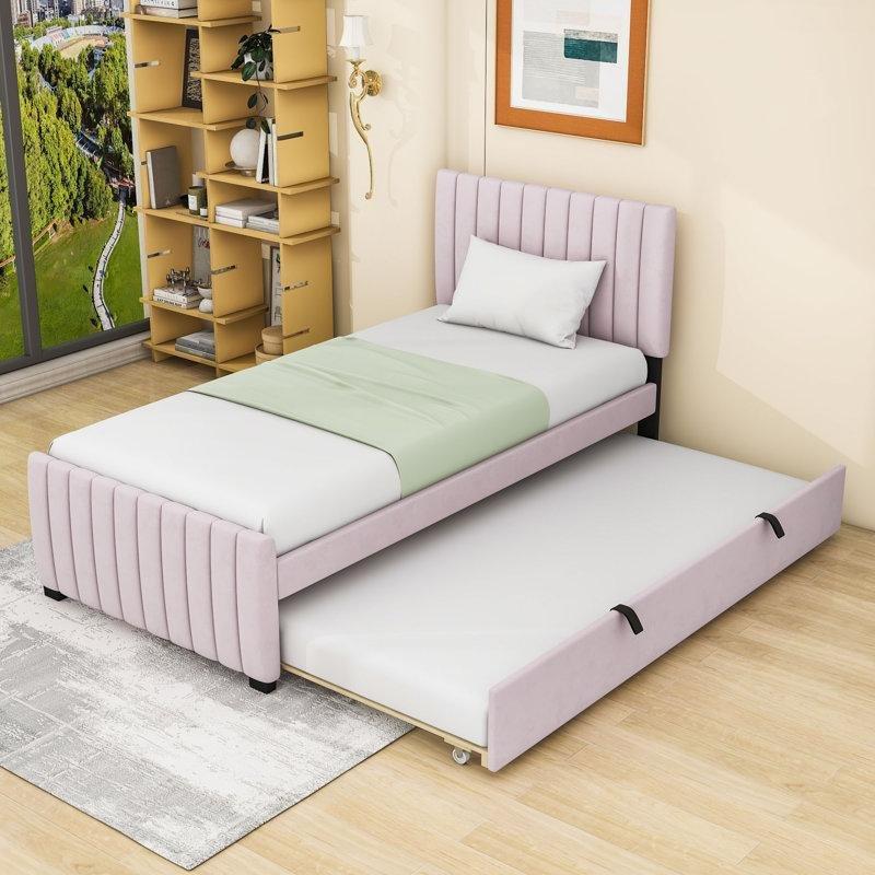 Kadife Döşemeli Platform Yavru Yataklı Karyola - 110x204 cm - 328809