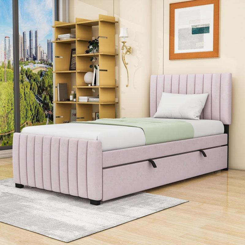 Kadife Döşemeli Platform Yavru Yataklı Karyola - 110x204 cm - 328809