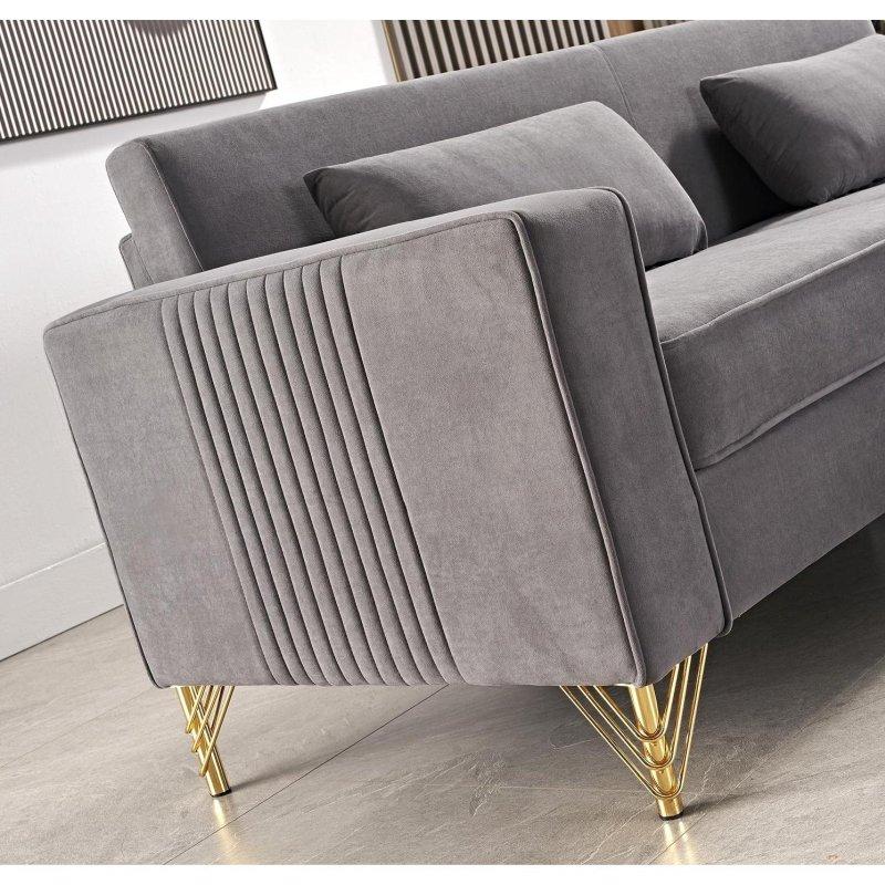 Kadife Gold Metal Ayaklı 3 Kişilik Modern Bohem Koltuk - 218 cm - 277650