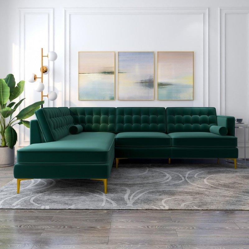 Kadife Gold Metal Ayaklı Yüzyıl Ortası Modern Köşe Koltuk - 258236