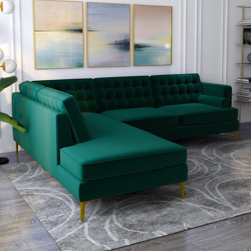Kadife Gold Metal Ayaklı Yüzyıl Ortası Modern Köşe Koltuk - 258236