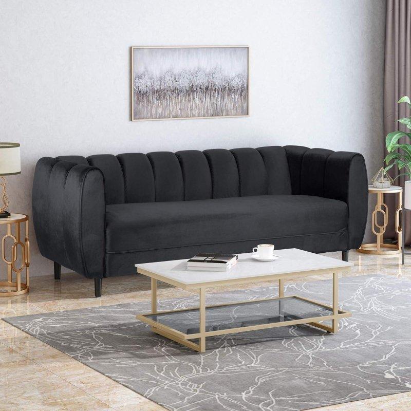 Kadife Kanal Dikişli Yuvarlak Kollu 3 Kişilik Bohem Koltuk - 282601