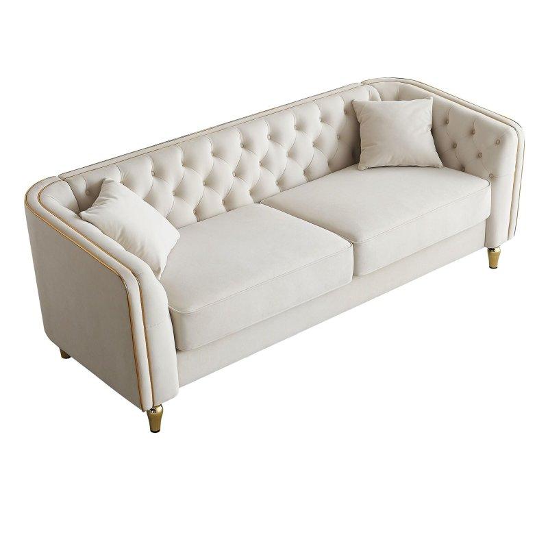 Kadife Kapitoneli Gold Metal Ayaklı Bohem Koltuk - 221 cm - 285397