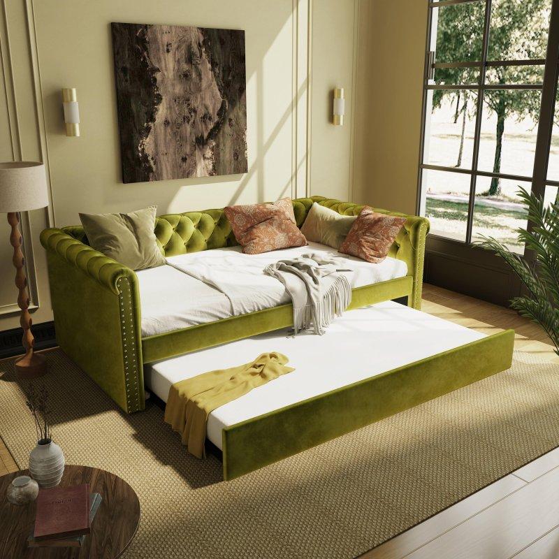 Kadife Kapitoneli Yavru Yataklı Daybed Karyola - 219 cm - 330102