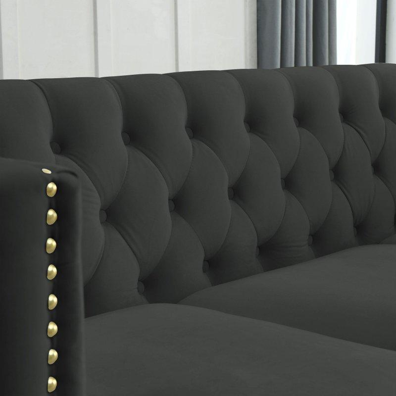 Kadife Kapitoneli Zımba Detaylı 2 Kişilik Chesterfield Bohem Koltuk - 148 cm - 291743