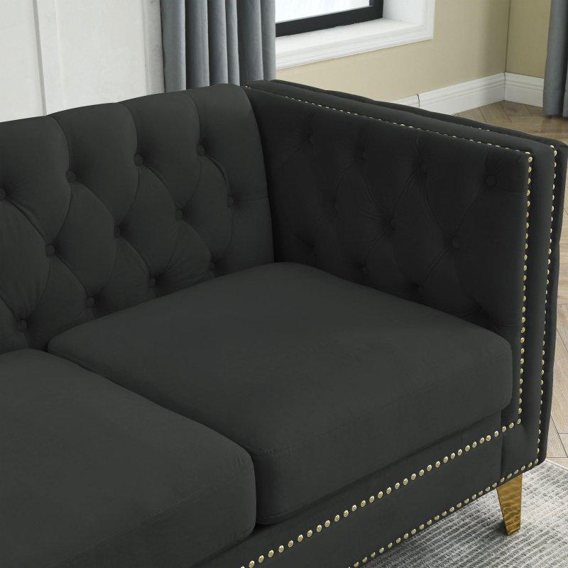 Kadife Kapitoneli Zımba Detaylı 2 Kişilik Chesterfield Bohem Koltuk - 148 cm - 291743