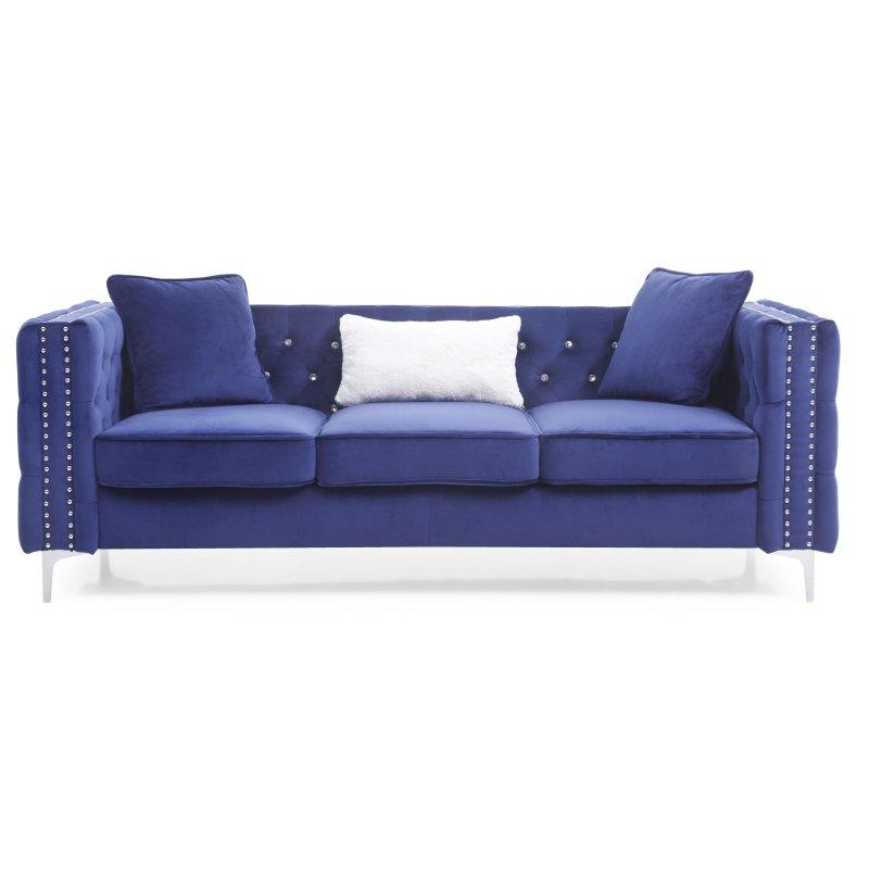 Kadife Kapitoneli Zımba Detaylı Krom Ayaklı Bohem Koltuk - 219x87x77 cm - 277243
