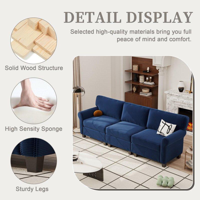 Kadife Kumaş Çıkarılabilir Minderli 3 Kişilik Derin Oturumlu Bohem Koltuk - 240 cm - 288264