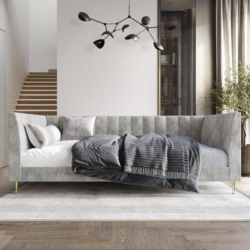 Kadife Kumaş Döşemeli Metal Ayaklı Dikey Dikişli Daybed Karyola - 211x110 cm - 330557 Kadife Kumaş Döşemeli Metal Ayaklı Dikey Dikişli Daybed Karyola - 211x110 cm - 330557