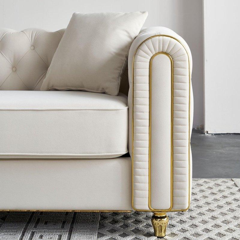 Kadife Kumaş Gold Detaylı Kapitoneli 3 Kişilik Bohem Koltuk - 219 cm - 285069