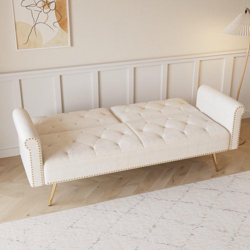 Kadife Kumaş Gold Metal Ayaklı Zımba Detaylı Yataklı Bohem Koltuk - 178 cm - 282130