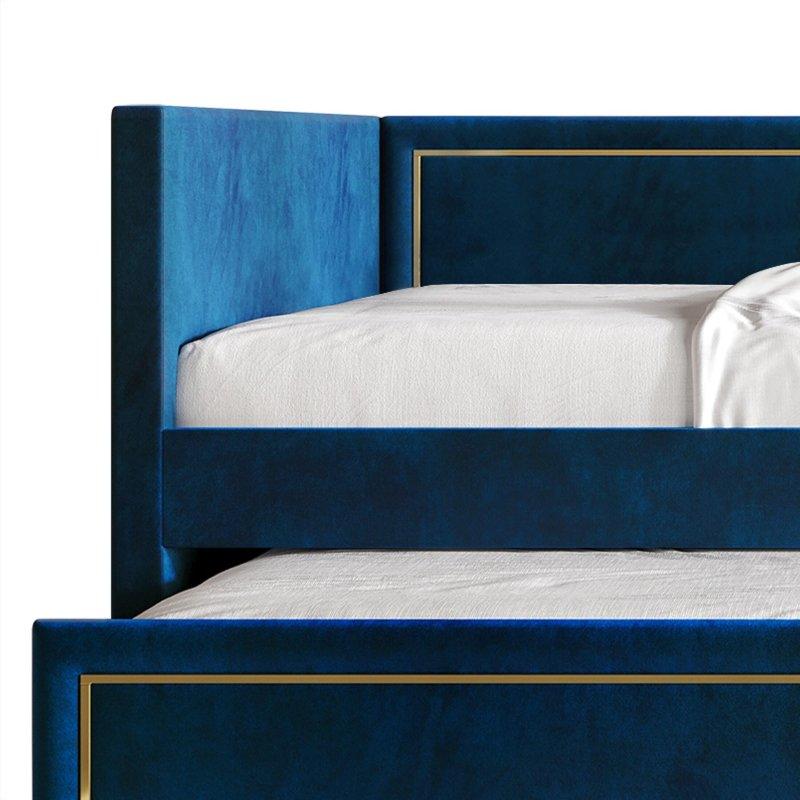 Kadife Kumaş Gold PU Detaylı Yavru Yataklı Tek Kişilik Daybed Karyola - 330622