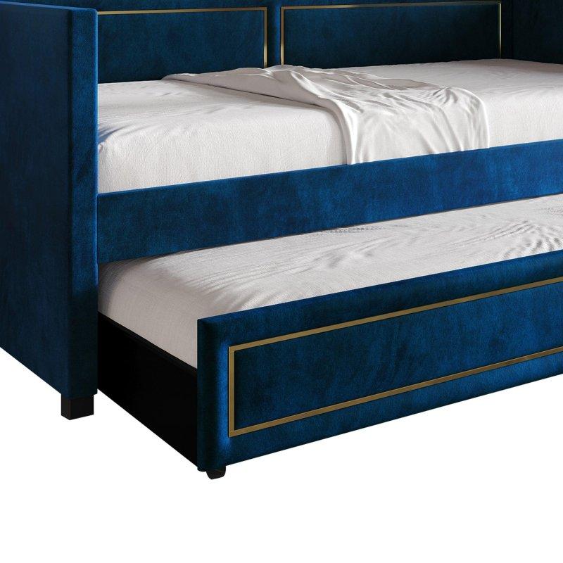 Kadife Kumaş Gold PU Detaylı Yavru Yataklı Tek Kişilik Daybed Karyola - 330622