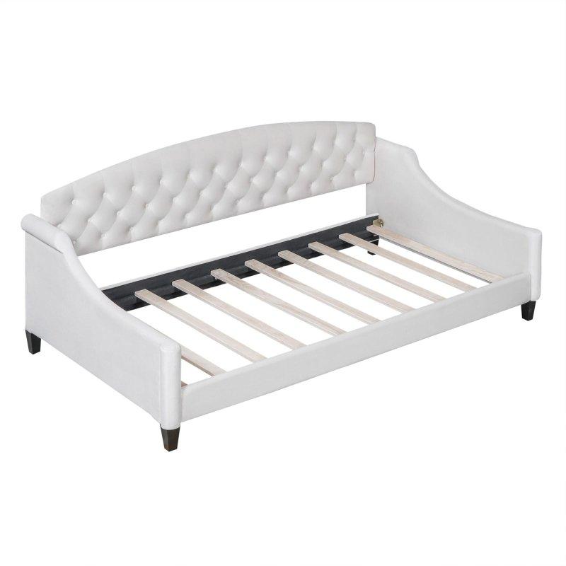Kadife Kumaş Kapitoneli Kemerli Sırtlıklı Ahşap Daybed Karyola - 330685