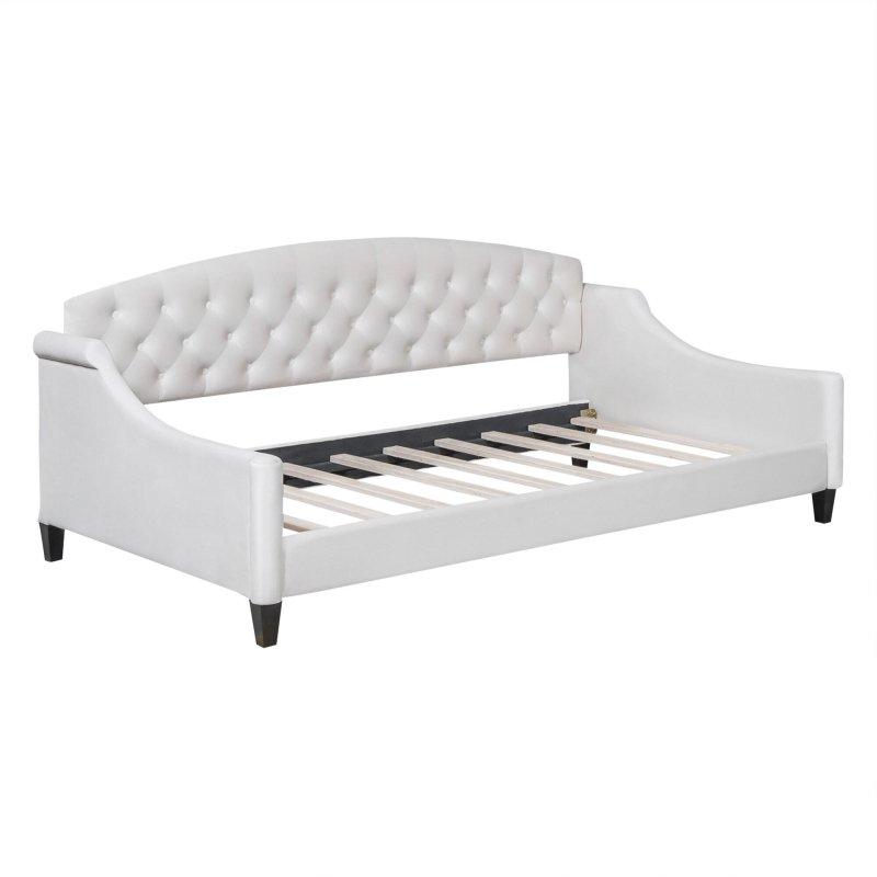 Kadife Kumaş Kapitoneli Kemerli Sırtlıklı Ahşap Daybed Karyola - 330685