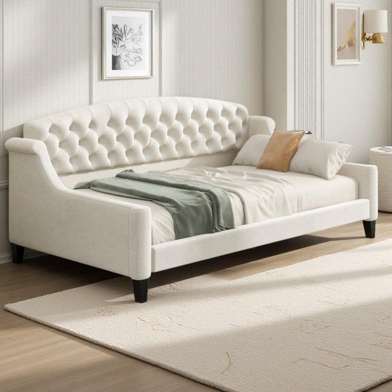 Kadife Kumaş Kapitoneli Kemerli Sırtlıklı Ahşap Daybed Karyola - 330685 Kadife Kumaş Kapitoneli Kemerli Sırtlıklı Ahşap Daybed Karyola - 330685